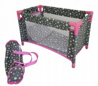 Łóżeczko-kojec dla lalek szary w białe gwiazdki