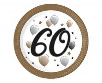 Talerzyki papierowe 60 urodziny 23cm 8szt