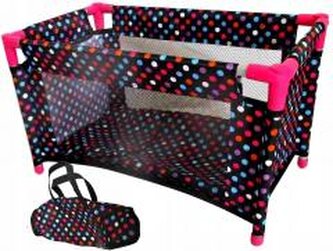 Łóżeczko-kojec dla lalek czarny w białe groszki