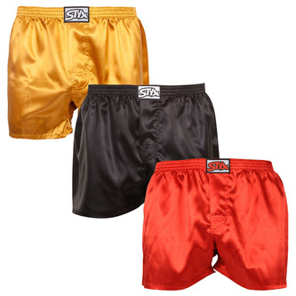 3PACK pánské trenky Styx klasická guma saténové vícebarevné (3C06350) M