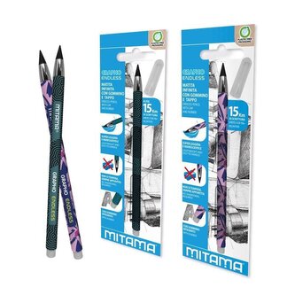 Nekonečná tužka s gumou, zelená, s víčkem, MITAMA 62980-90163