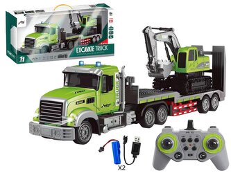 R/C auto s odtahovkou a bagrem 1:12, 11 funkcí, s baterií a nabíječkou; 60x11x20cm, W/B