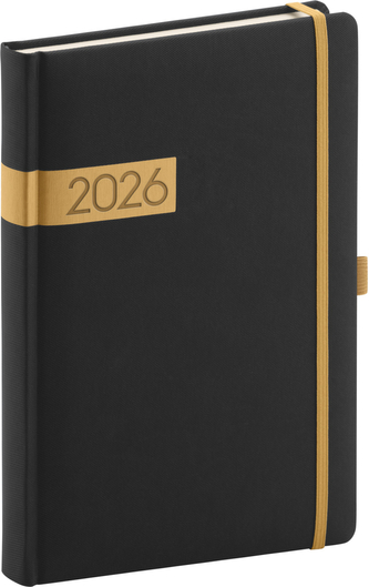 Diář 2026: Twill - černozlatý, denní, 15 x 21 cm