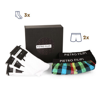 Pánská dárková sada 2PACK trenky a 3PACK bílé sportovní ponožky Pietro Filipi (3PG0V1) L