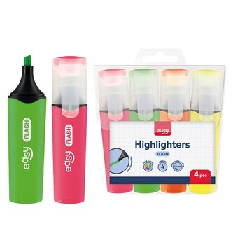 EASY FLASH Sada zvýrazňovačů, ploché, 4 barvy