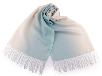 Letní šátek / šála s třásněmi ombré 70x180 cm - 1 ks - 3 pudrová tyrkys