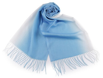 Letní šátek / šála s třásněmi ombré 70x180 cm - 1 ks - 12 modrá světlá tyrkys