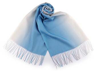 Letní šátek / šála s třásněmi ombré 70x180 cm - 1 ks - 11 modrá světlá pudrová
