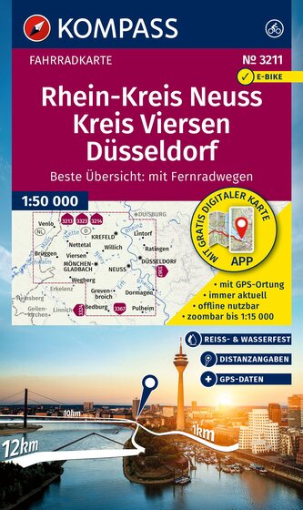 KOMPASS Fahrradkarte 3211 Rhein-Kreis Neuss, Kreis Viersen, Düsseldorf 1:50.000