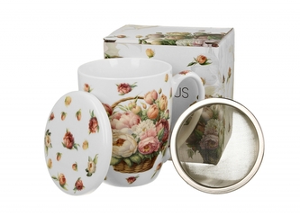 Porcelánový hrnek se sítkem PEONIES, 350 ml