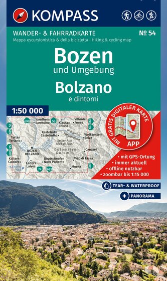 KOMPASS Wanderkarte 54 Bozen und Umgebung / Bolzano e dintorni 1:50.000