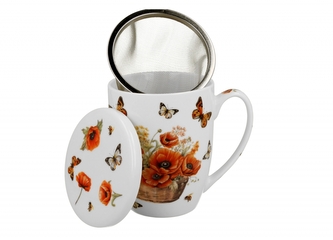 Porcelánový hrnek se sítkem MAKI Flower Baskets, 350 ml