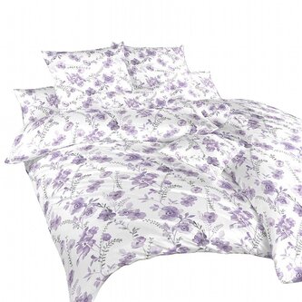 Dadka Povlečení krep Kvítí fialové na bílém 140x200, 70x90 cm