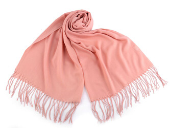 Letní šátek / šála s třásněmi jednobarevný 70x175 cm - 1 ks - 5 pudrová tmavá