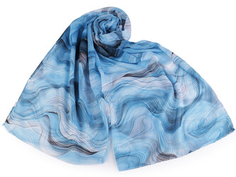 Letní šátek / šála se zlatým potiskem 70x175 cm - 1 ks - 4 modrá azuro