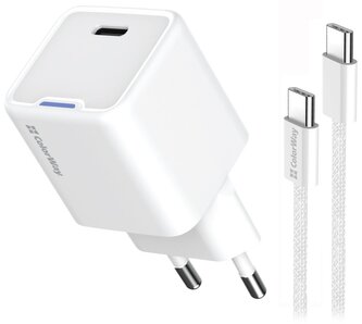 COLORWAY 1x USB-C/ síťová nabíječka/ GaN/ PD/ PPS/ 30W/ Včetně 100cm kabelu/ Bílá
