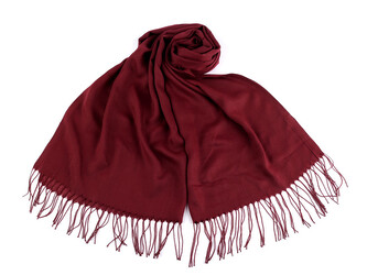 Letní šátek / šála s třásněmi jednobarevný 70x175 cm - 1 ks - 11 bordó