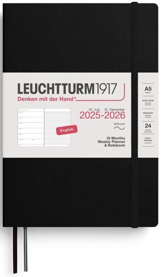Weekly Planner & Notebook 2026 Medium (A5) 18 Months Black