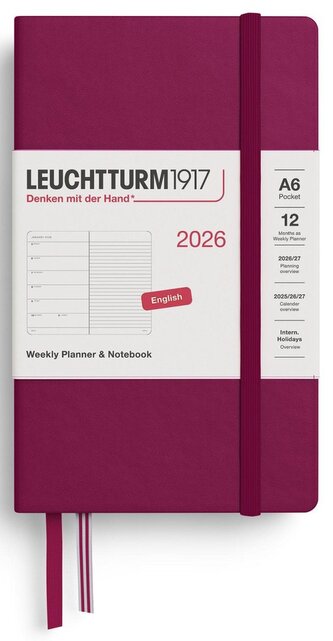 Weekly Planner & Notebook 2026 Pocket (A6) Port Red