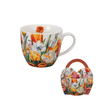 Kubek 460 ml w "koszyczku" TULIPANY (sprzedaż w zestawach po 4 szt.)