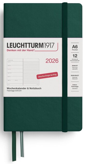 Weekly Planner & Notebook 2026 Pocket (A6) Forest Green
