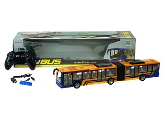 R/C kloubový autobus 44x7x8cm, 4 funkce, světla, s USB kabelem; 52x15x16cm