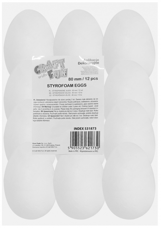 Ozdoba dekoracyjna styropianowe Jajka 80mm 12szt Wielkanoc CRAFT WITH FUN 531873