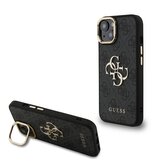 Guess PU 4G Metal Logo Stand Camera Frame Zadní Kryt pro iPhone 14 Black