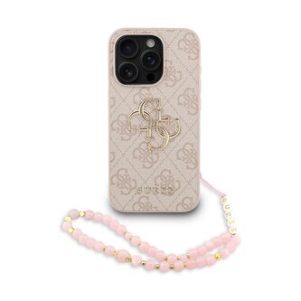 Guess PU 4G Metal Logo Strap Zadní Kryt pro iPhone 15 Pro Max Pink