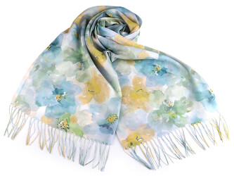 Letní šátek / šála s třásněmi květy 70x180 cm - 1 ks - 8 zelená sv. hořčicová