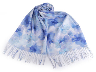Letní šátek / šála s třásněmi květy 70x180 cm - 1 ks - 7 modrá světlá