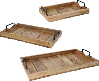 Taca drewno mango z metalowymi uchwytami 26x38xh4,5cm