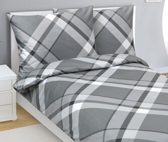 Povlečení bavlněný satén - Šedá,Bílá - 140x200, 70x90 cm