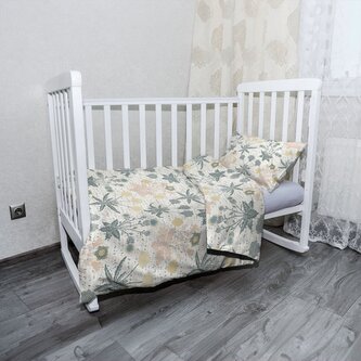 Dětské povlečení do postýlky Šedé květiny: 130x90 / 40x60