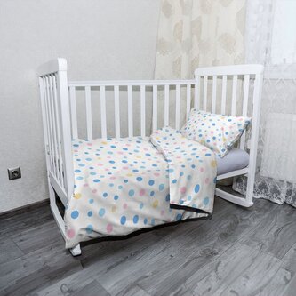 Dětské povlečení do postýlky Barevné puntíky na bílé: 120x90 / 40x60