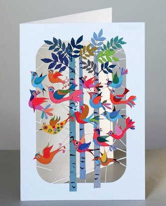 Karnet PM223 wycinany +koperta Ptaszki na drzewach