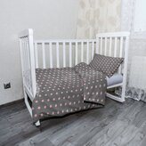 Dětské povlečení do postýlky Růžové puntíky na šedé: 100x135 / 40x60