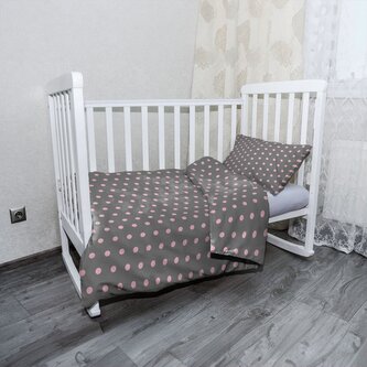 Dětské povlečení do postýlky Růžové puntíky na šedé: 100x135 / 40x60