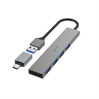 Hama USB hub, 4 porty, USB 3.2, 5 Gb/s, Ultra Slim, USB-C adaptér Hama USB hub, 4 porty, USB 3.2, 5 Gb/s, Ultra Slim, USB-C adaptér