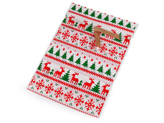 Sáček s atlasovou stuhou vánoční 23x33 cm - 5 ks - 1 bílá