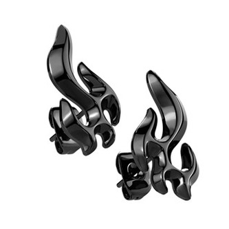 OPN1962-K Černé ocelové náušnice s plameny