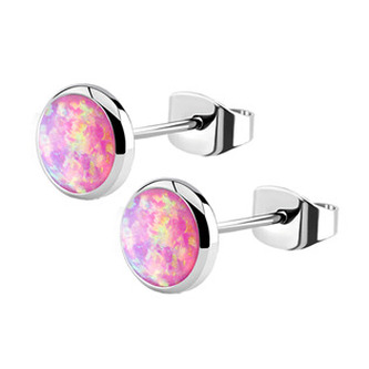 NB1-OP22 Ocelové náušnice, OPÁL 6 mm