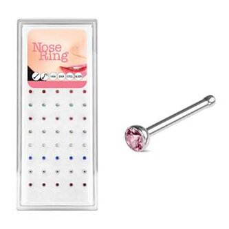 N0000-26 Sada 40ti piercingů do nosu, 2mm zirkon, tl. 0,8 mm