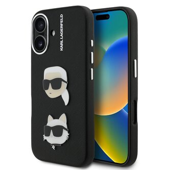 Karl Lagerfeld Grained PU K&CH Heads Zadní Kryt pro iPhone 16 Black