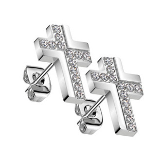 OPN1985-ST Ocelové náušnice křížky se zirkony