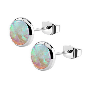 NB1-OP65 Ocelové náušnice, OPÁL 6 mm