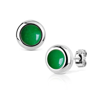 NB021-06 Ocelové náušnice Nefrit 6mm