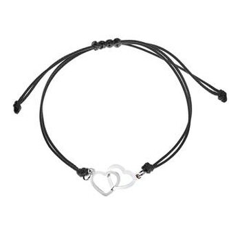 ON006K Černý textilní náramek s propojenými srdíčky - srdce