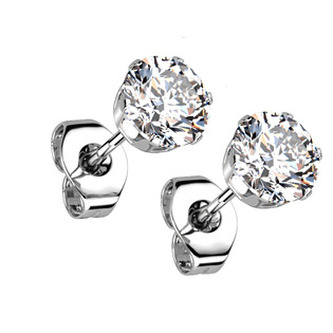 OPN1900-05 Ocelové náušnice - čiré zirkony 5 mm
