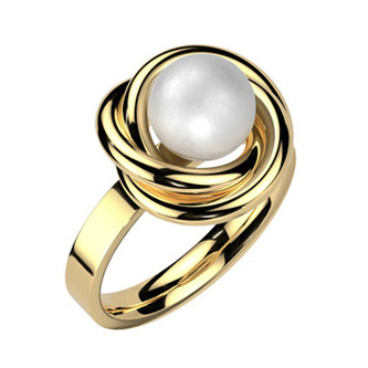 OPR1957-55 Zlacený ocelový prsten s perlou, vel. 52